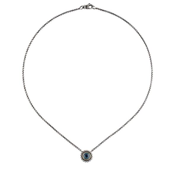 David Yurman Blue Topaz Albion 14K Gold Sterling Silver 925 Necklace Authentic - Picture 9 of 11